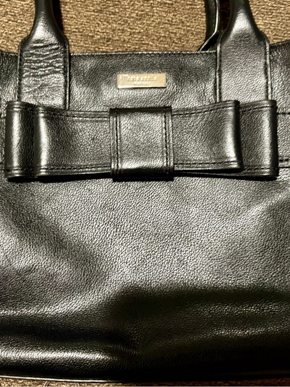 kate spade Black Leather Tote with Bow Accent